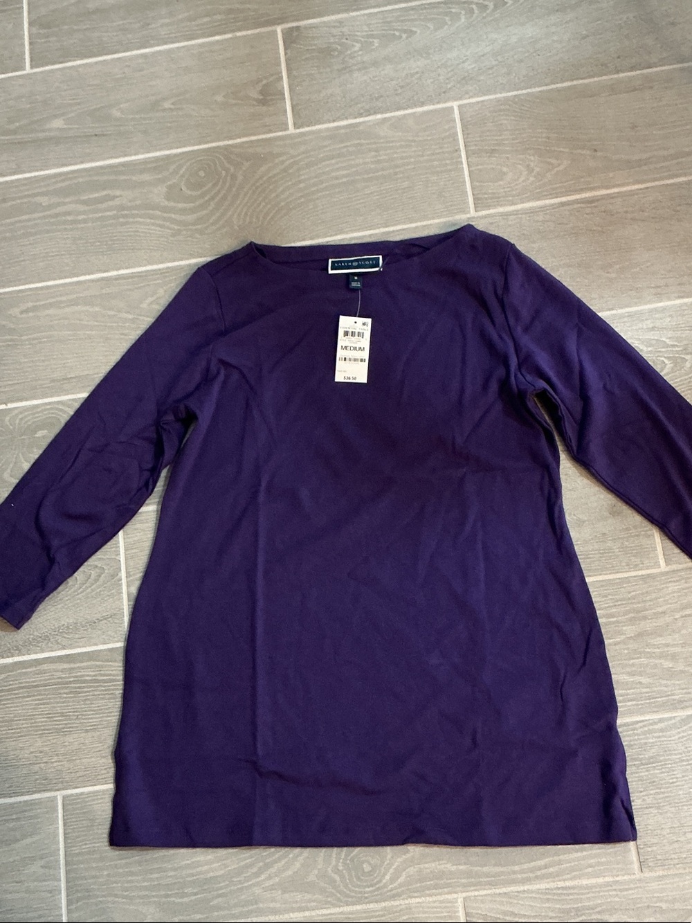 Karen Scott Deep Plum Boatneck Long Sleeve Tunic Women’s Sz Medium NWT